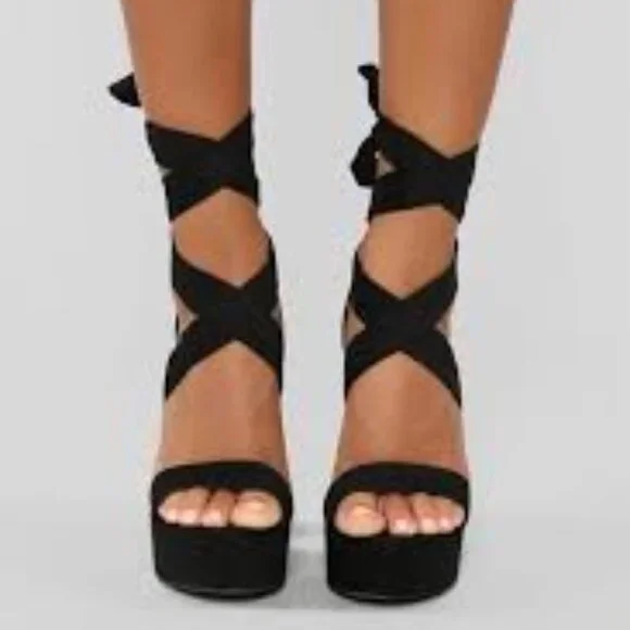 Fashion Nova Strappy Tie Platform Heels - Picture 2 of 12